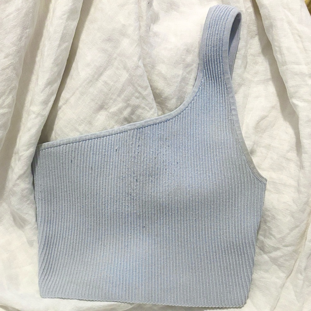 Babaton One-Shoulder Ribbed Top in Light Blue